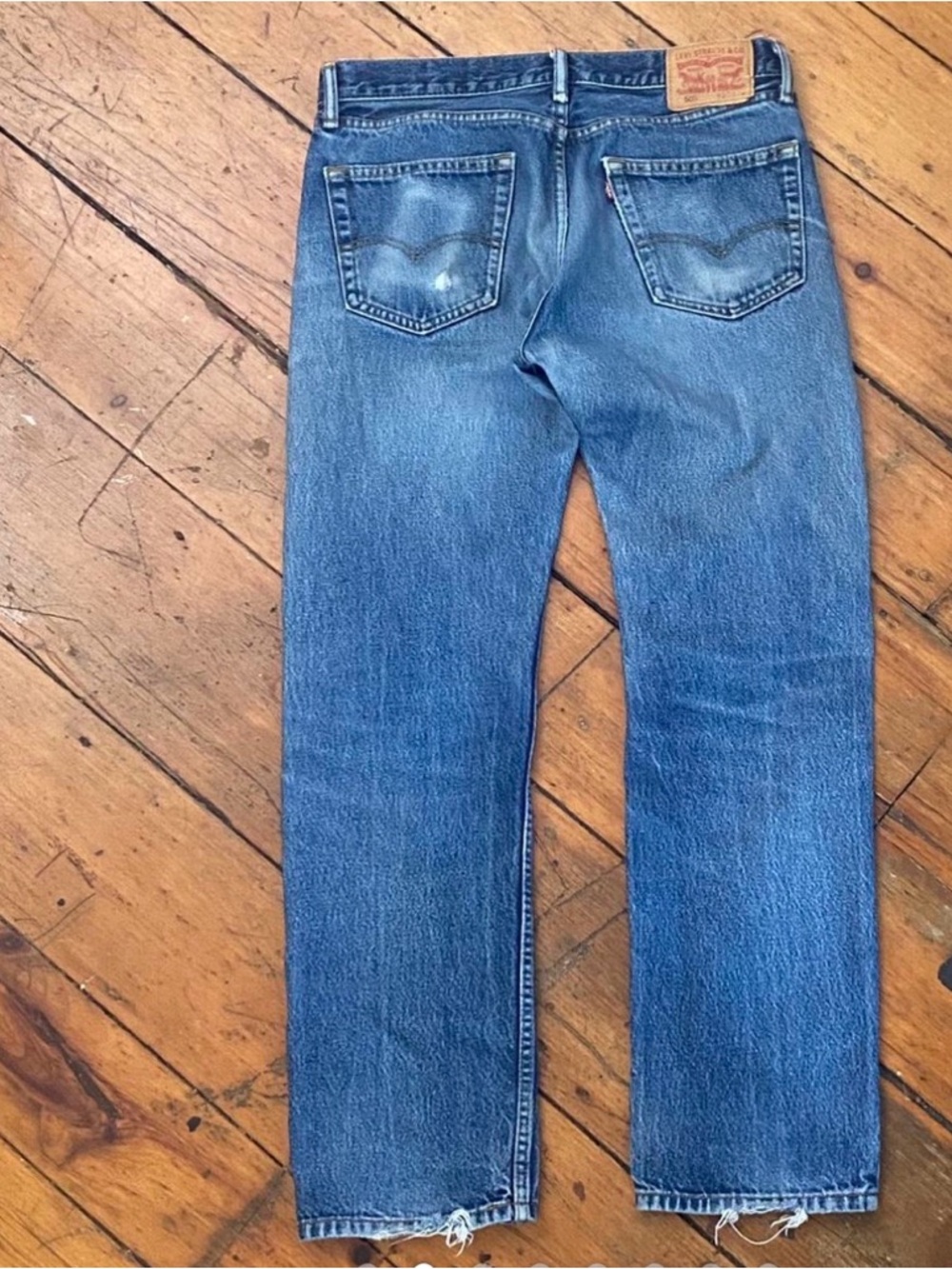 Classic Men's Distressed Blue Jeans Levi’s 505 with sashiko patches - Picture 2 of 8